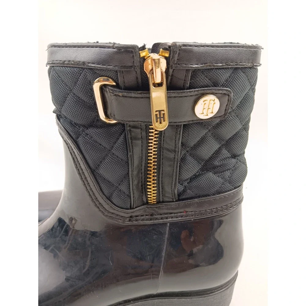 Tommy Hilfiger Francie Black Quilted Rain Boots Ankle‎ Booties Size 6M